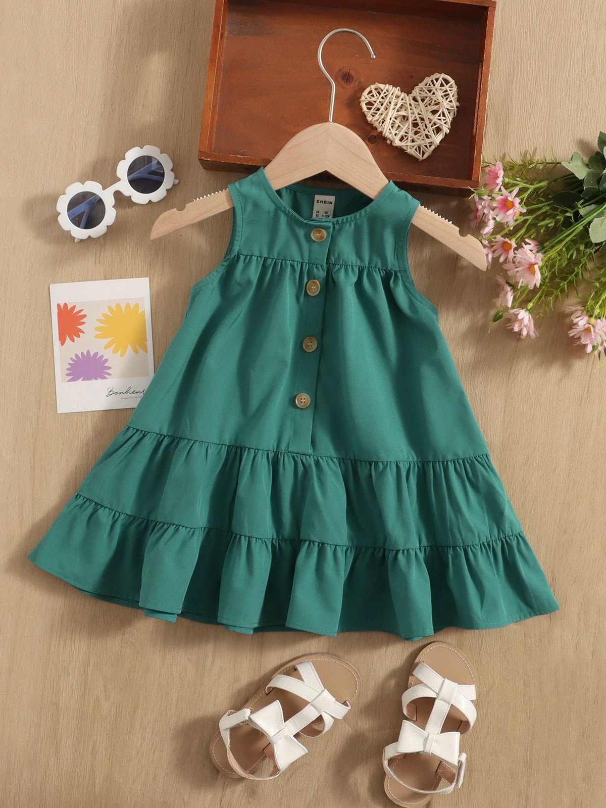 Baby Half Button Ruffle Hem Dress