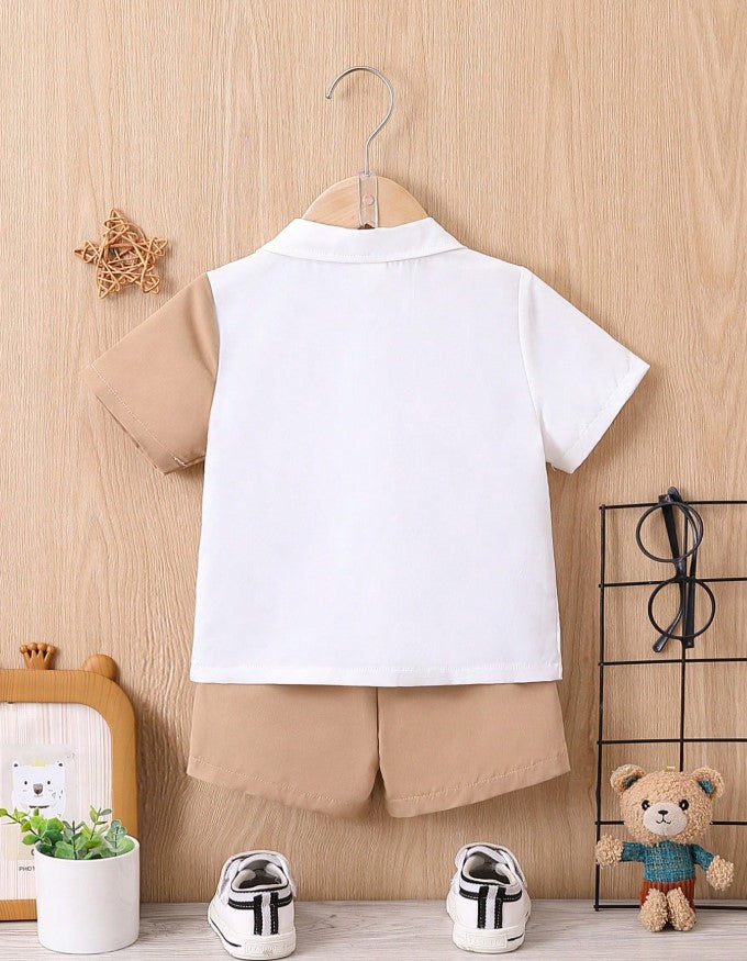 2pcs Baby Boy Summer Casual Cute 3D Bear Shirt & Shorts Outfit