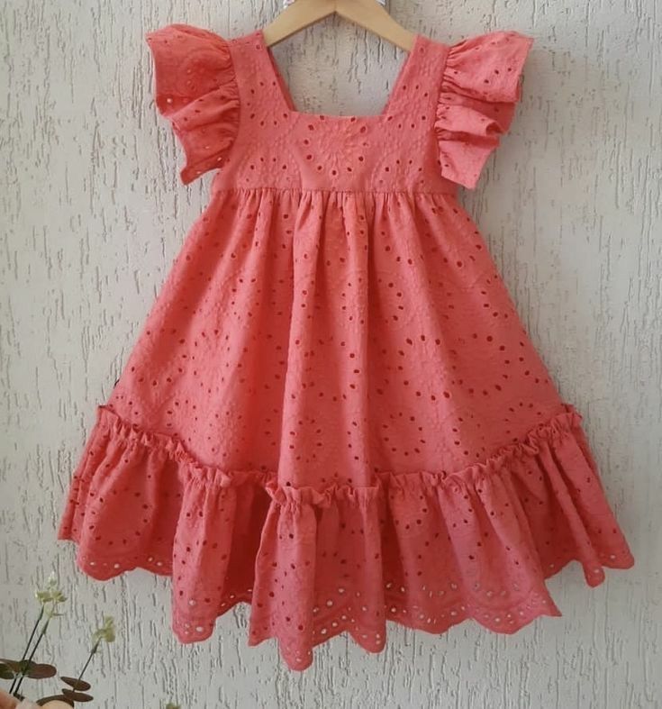 Coral Eyelet Ruffle Sleeve Baby Dress